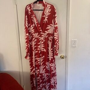 Plus size red and pink floral maxi dress